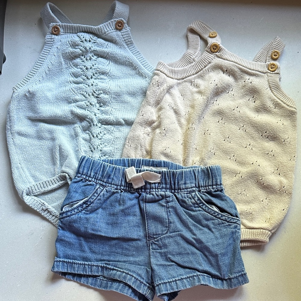 Little Planet Bundle: Baby Knit Rompers and Denim Shorts Set, 9 mos